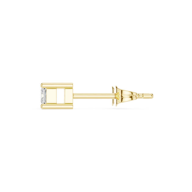 Side-Profile: Princess Diamond Stud with Stud Setting in 14k Yellow Gold - Lab Grown - Driona Jewels