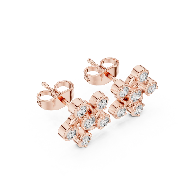 Pair Shot: Round Diamond Earrings with Bezel Setting in 14k Rose Gold - Lab Grown - Driona Jewels