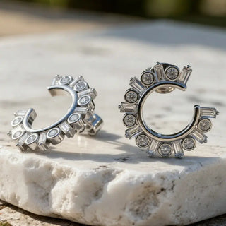 Pair-shot: Round Diamond Earrings with Bezel Setting in 14k White Gold - Lab Grown - Driona Jewels