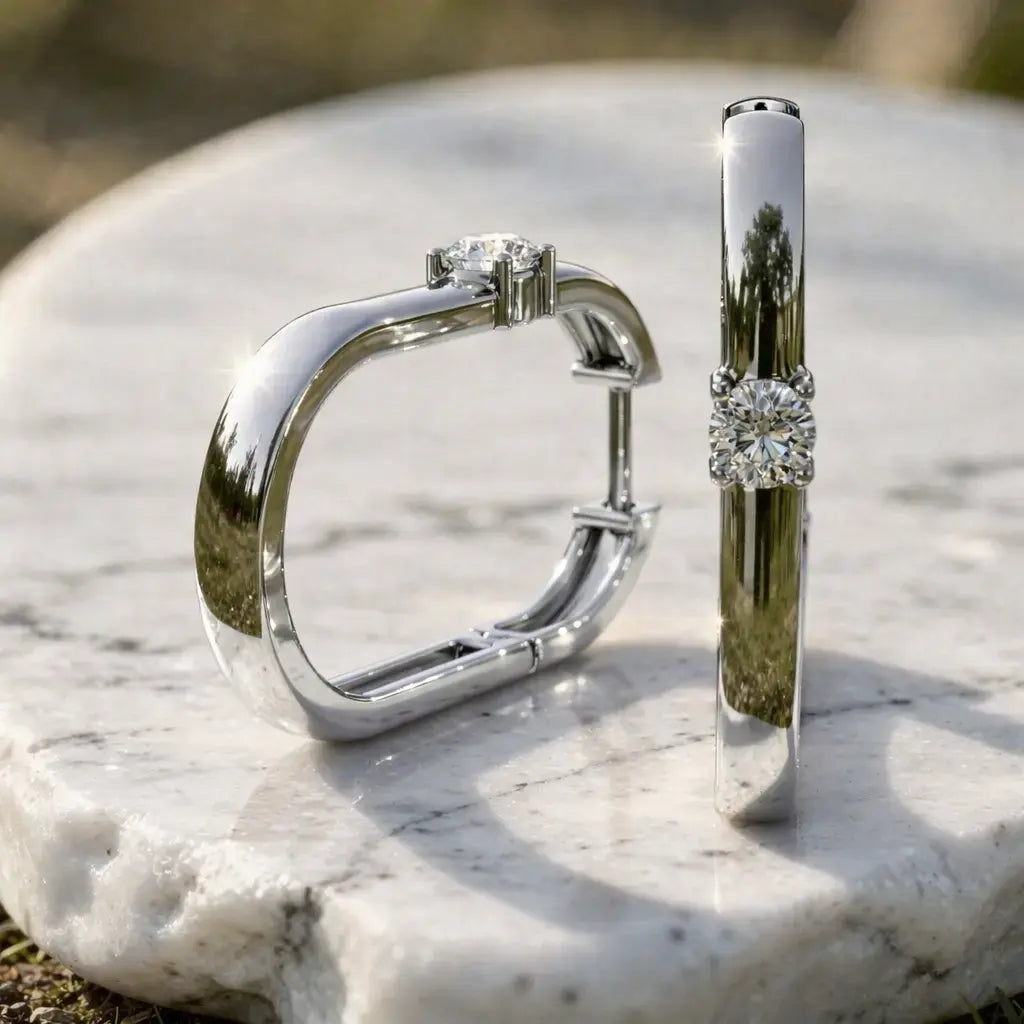 Pair-shot: Round Diamond Earrings with Bezel Setting in 14k White Gold - Lab Grown - Driona Jewels