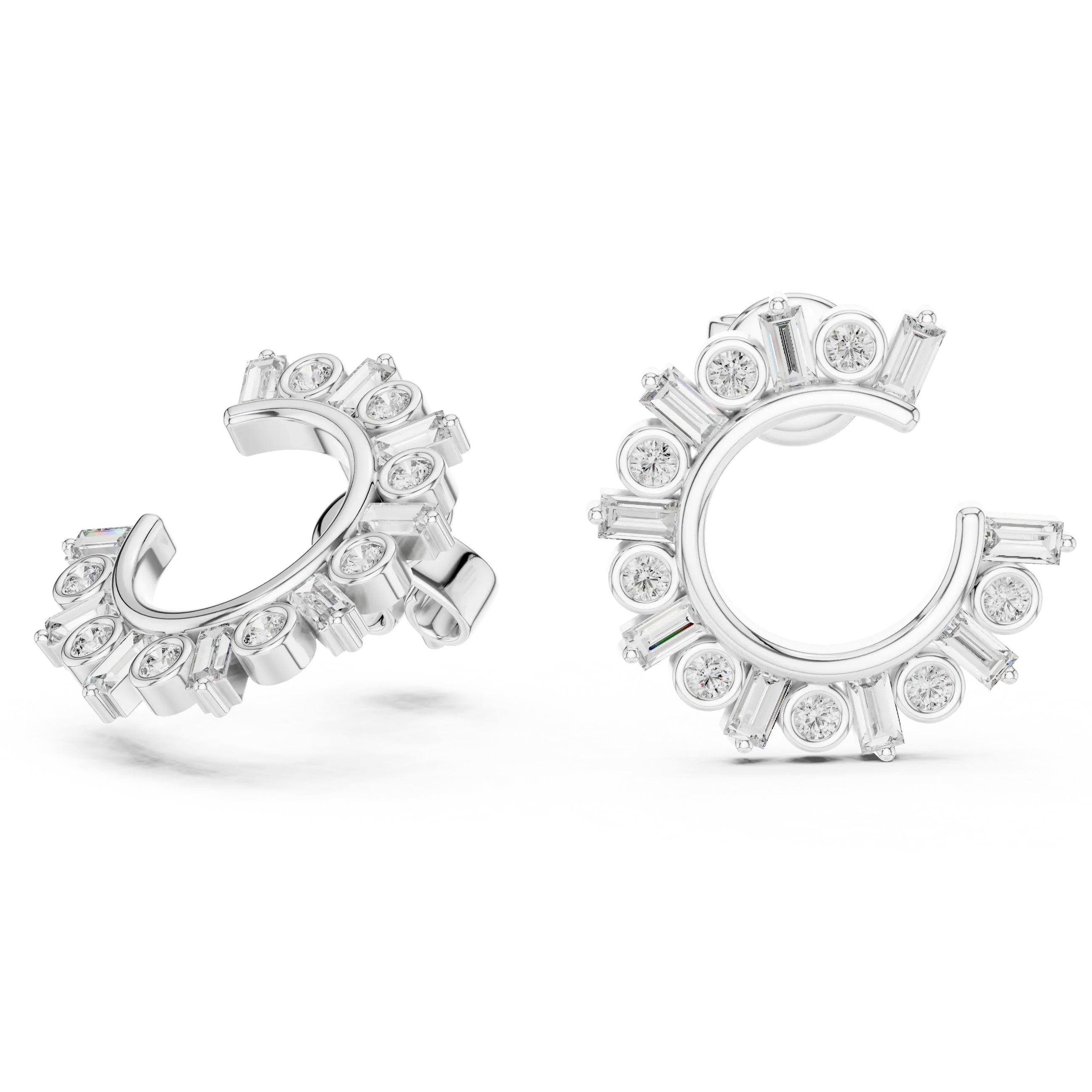 Pair-Shot: Round Diamond Earrings with Channel Setting in 14k White Gold - Lab Grown - Driona Jewels