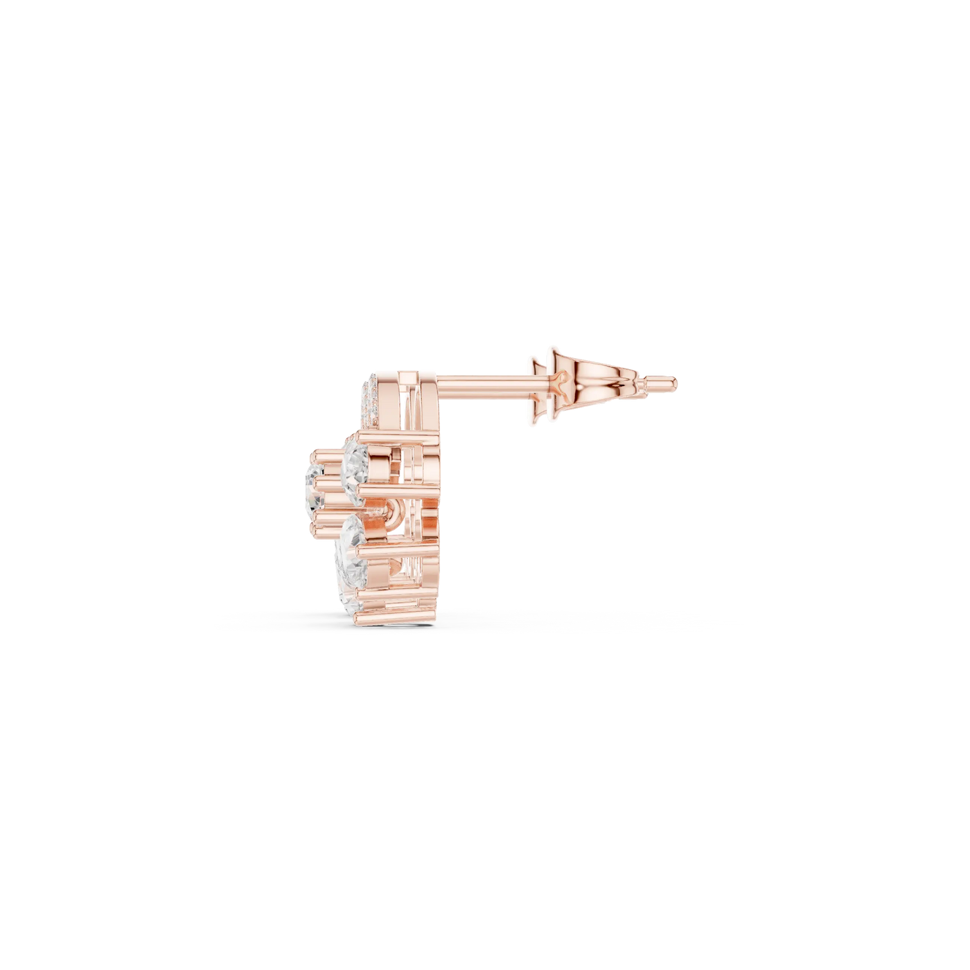 Side-Profile: Round Diamond Stud with Cluster Setting in 14k Rose Gold - Lab Grown - Driona Jewels