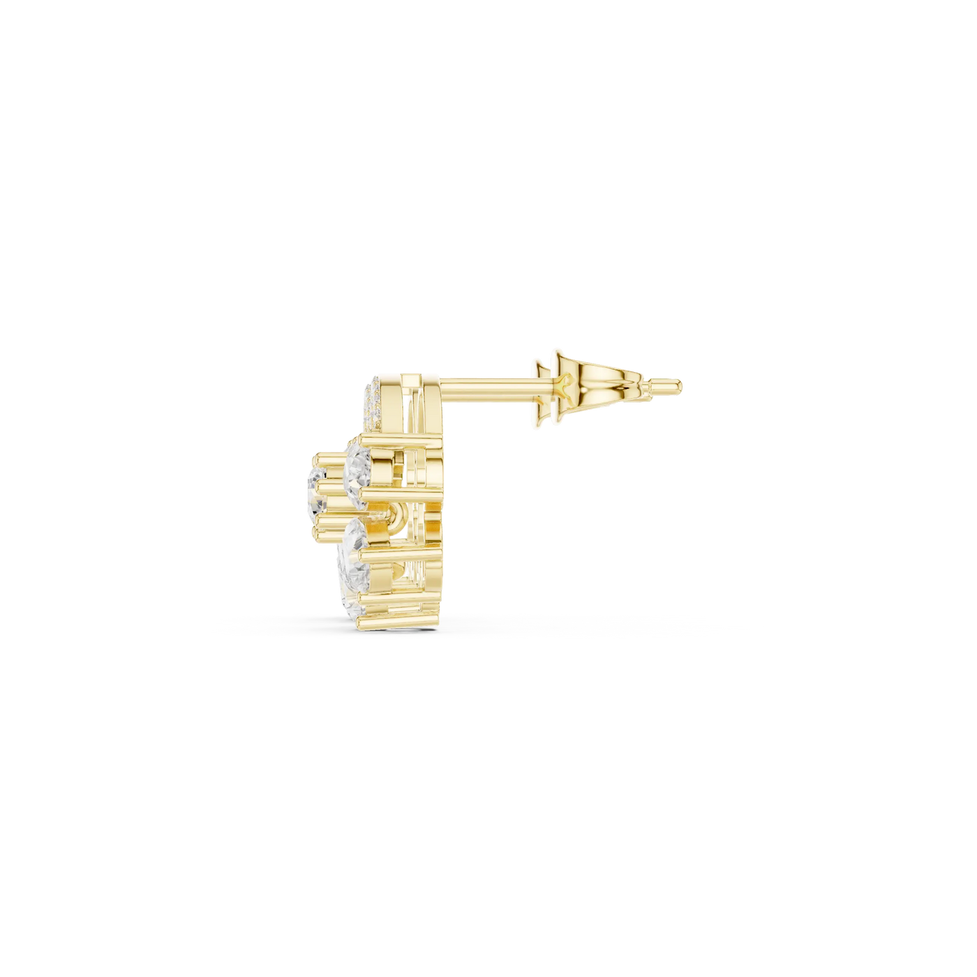 Side-Profile: Round Diamond Earring with Cluster Setting in 14k Yellow Gold - Lab Grown - Driona Jewels