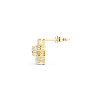 Side-Profile: Round Diamond Earring with Cluster Setting in 14k Yellow Gold - Lab Grown - Driona Jewels