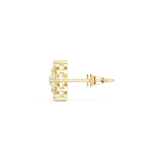 Side-Profile: Round Diamond Earring with Cluster Setting in 14k Yellow Gold - Lab Grown - Driona Jewels