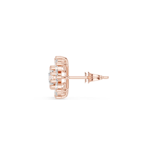 Side-Profile: Round Diamond Earring with Halo Setting in 14k Rose Gold - Lab Grown - Driona Jewels