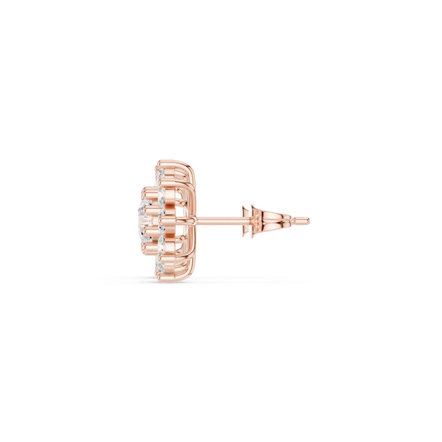 Side-Profile: Round Diamond Earring with Halo Setting in 14k Rose Gold - Lab Grown - Driona Jewels