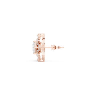 Side-Profile: Round Diamond Stud with Halo Setting in 14k Rose Gold - Lab Grown - Driona Jewels