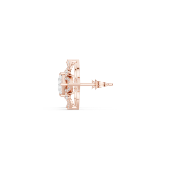 Side-Profile: Round Diamond Stud with Halo Setting in 14k Rose Gold - Lab Grown - Driona Jewels