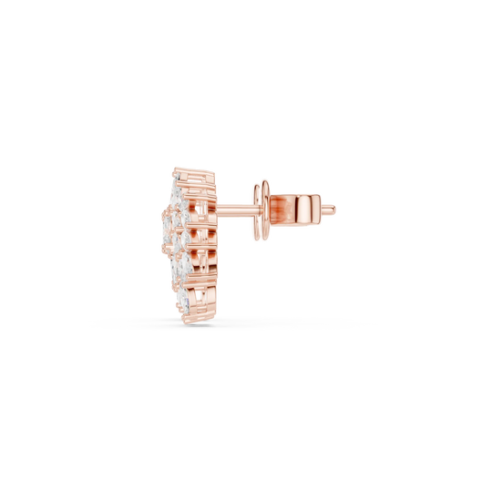 Side-Profile: Round Diamond Earrings with Halo Setting in 14k Rose Gold - Lab Grown - Driona Jewels