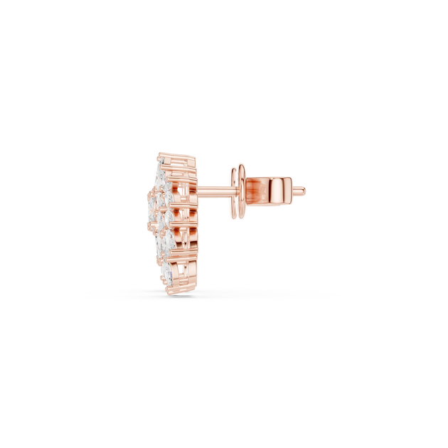 Side-Profile: Round Diamond Earrings with Halo Setting in 14k Rose Gold - Lab Grown - Driona Jewels