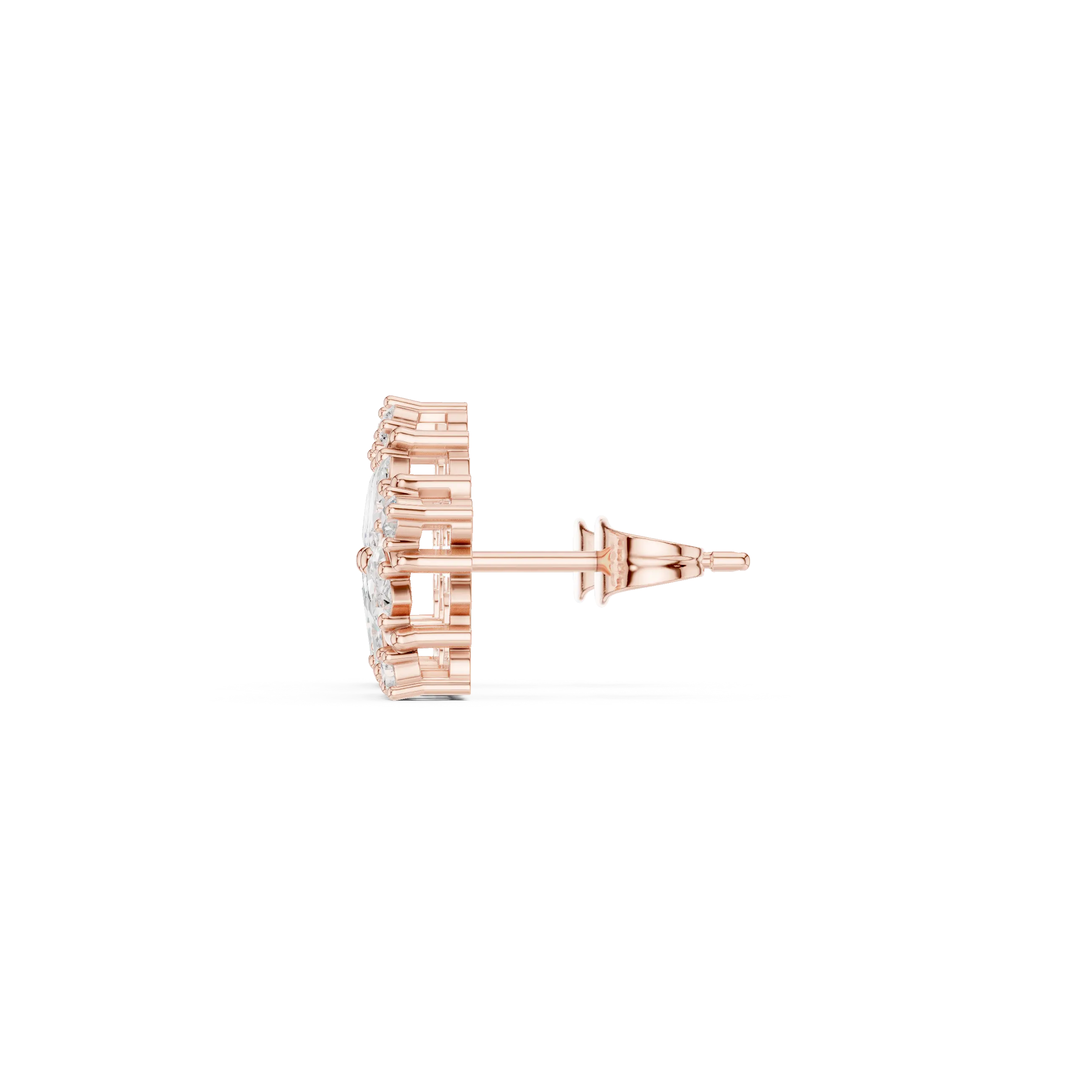 Side-Profile: Round Diamond Stud with Halo Setting in 14k Rose Gold - Lab Grown - Driona Jewels