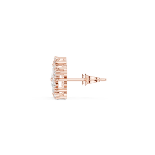 Side-Profile: Round Diamond Stud with Halo Setting in 14k Rose Gold - Lab Grown - Driona Jewels