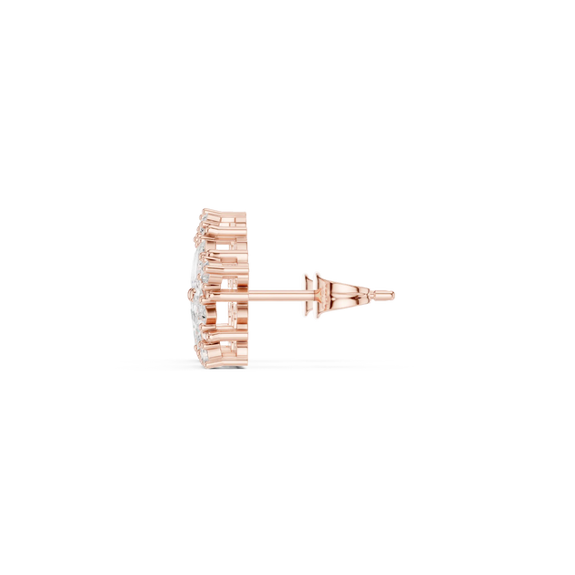 Side-Profile: Round Diamond Stud with Halo Setting in 14k Rose Gold - Lab Grown - Driona Jewels