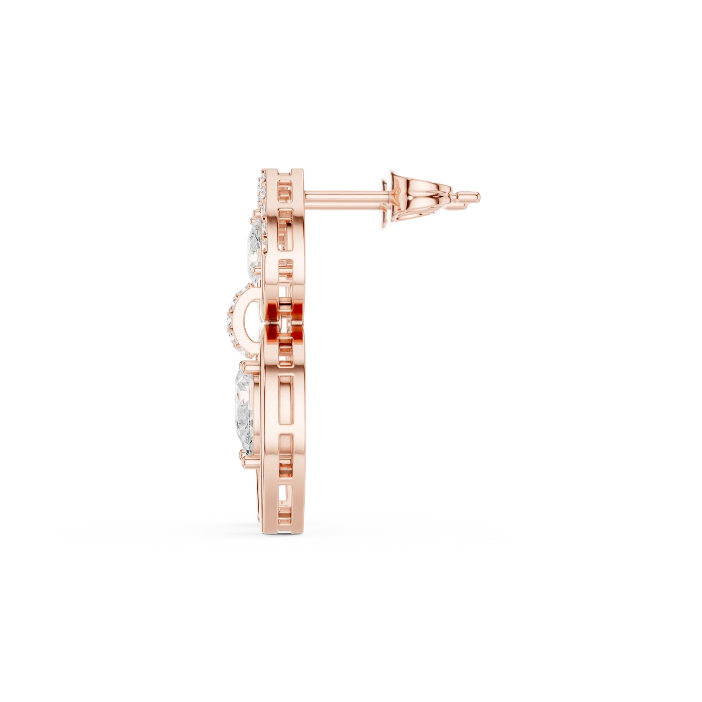 Side-Profile: Round Diamond Earring with Halo Setting in 14k Rose Gold - Lab Grown - Driona Jewels