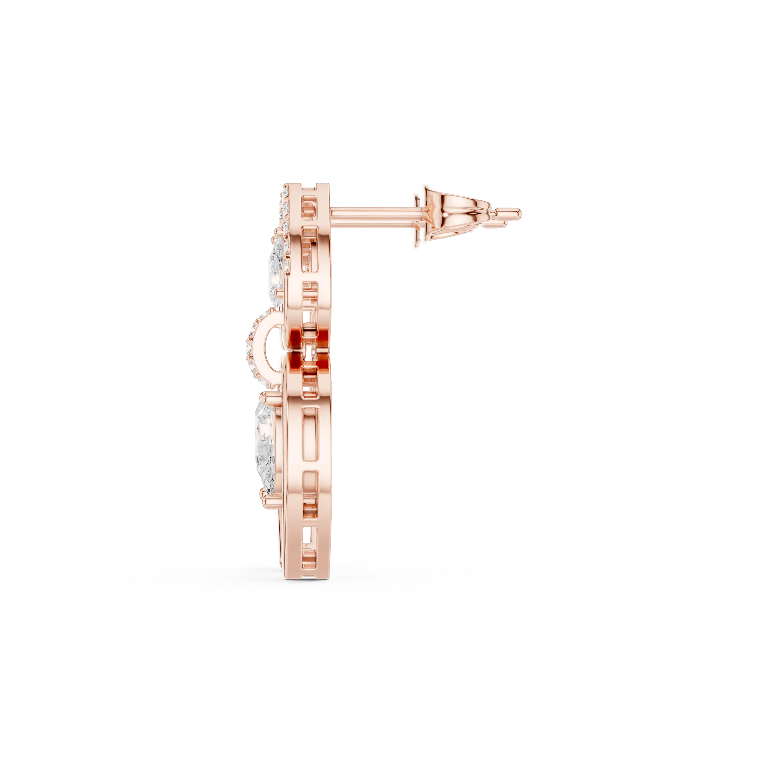 Side-Profile: Round Diamond Earring with Halo Setting in 14k Rose Gold - Lab Grown - Driona Jewels