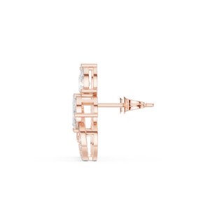 Side-Profile: Round Diamond Earring with Halo Setting in 14k Rose Gold - Lab Grown - Driona Jewels