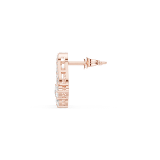 Side-Profile: Round Diamond Earring with Halo Setting in 14k Rose Gold - Lab Grown - Driona Jewels