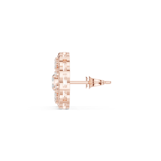 Side-Profile: Round Diamond Earring with Halo Setting in 14k Rose Gold - Lab Grown - Driona Jewels