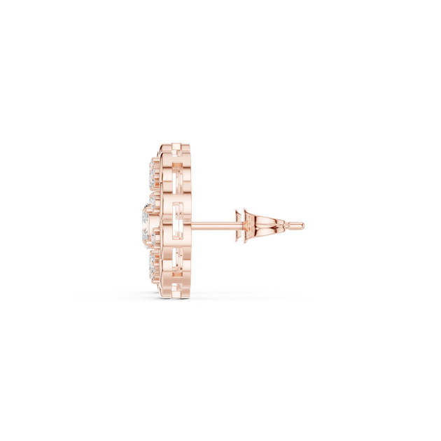 Side-Profile: Round Diamond Earring with Halo Setting in 14k Rose Gold - Lab Grown - Driona Jewels