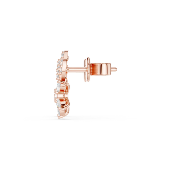 Side-Profile: Round Diamond Earring with Halo Setting in 14k Rose Gold - Lab Grown - Driona Jewels
