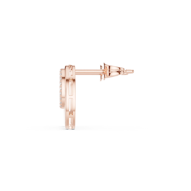 Side-Profile: Round Diamond Earring with Halo Setting in 14k Rose Gold - Lab Grown - Driona Jewels