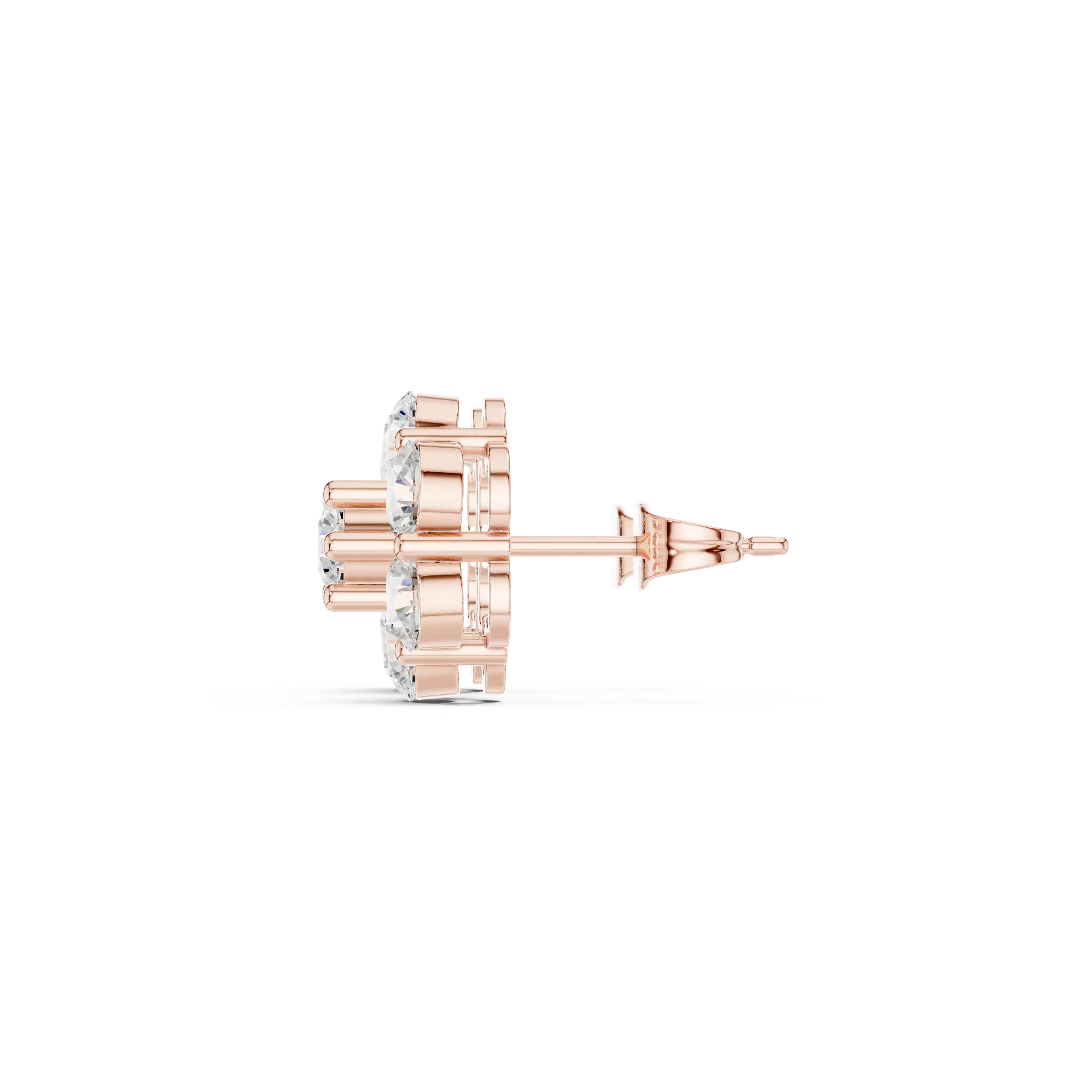Side-Profile: Round Diamond Earring with Halo Setting in 14k Rose Gold - Lab Grown - Driona Jewels