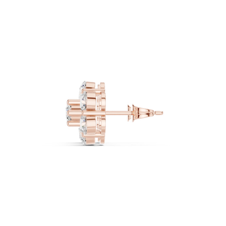 Side-Profile: Round Diamond Earring with Halo Setting in 14k Rose Gold - Lab Grown - Driona Jewels