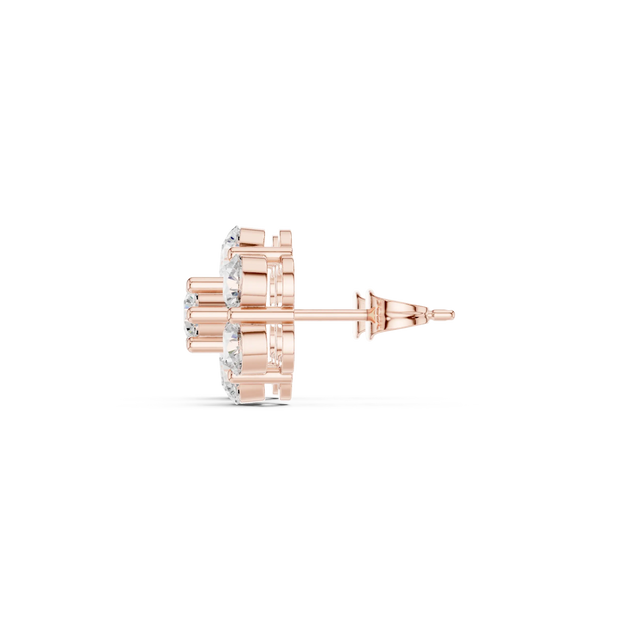 Side-Profile: Round Diamond Earring with Halo Setting in 14k Rose Gold - Lab Grown - Driona Jewels