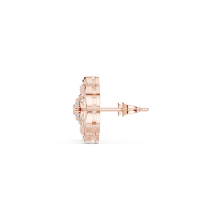 Side-Profile: Round Diamond Earring with Halo Setting in 14k Rose Gold - Lab Grown - Driona Jewels
