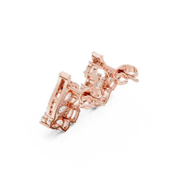 Three-quarter-view: Round Diamond Earring with Halo Setting in 14k Rose Gold - Lab Grown - Driona Jewels