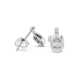 Pair-Shot: Round Diamond Earrings with Halo Setting in 14k White Gold - Lab Grown - Driona Jewels