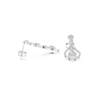Side-profile: Round Diamond Earrings with Halo Setting in 14k White Gold - Lab Grown - Driona Jewels