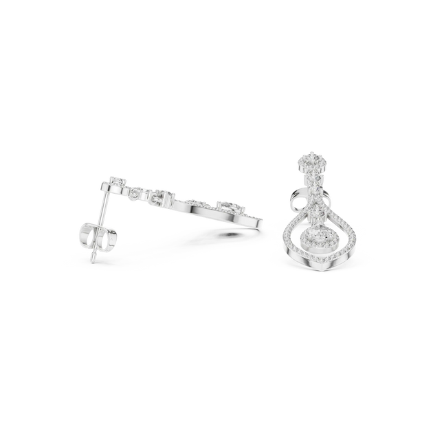 Side-profile: Round Diamond Earrings with Halo Setting in 14k White Gold - Lab Grown - Driona Jewels