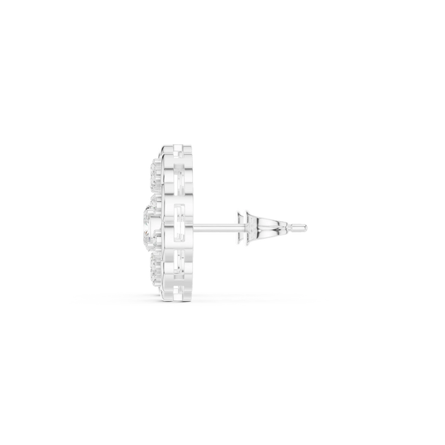 Side-Profile: Round Diamond Earring with Halo Setting in 14k White Gold - Lab Grown - Driona Jewels