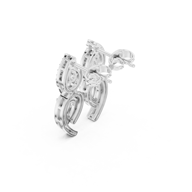 Three-quarter-view: Round Diamond Earring with Halo Setting in 14k White Gold - Lab Grown - Driona Jewels