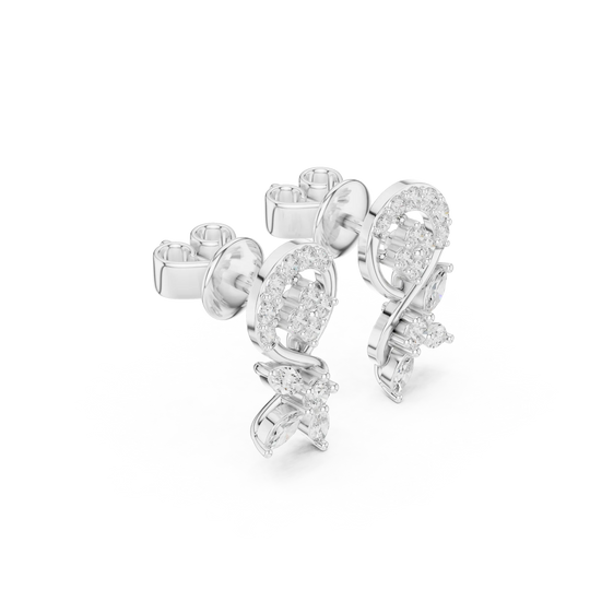 Three-quarter View: Round Diamond Earrings with Halo Setting in 14k White Gold - Lab Grown - Driona Jewels