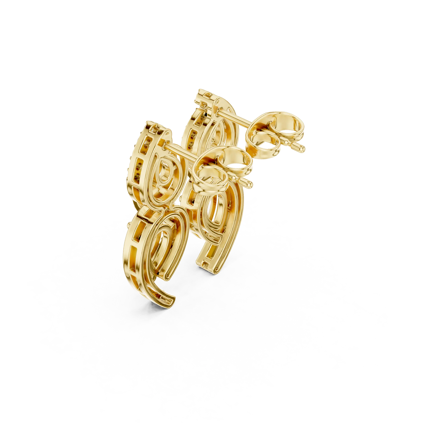 Back-View: Round Diamond Earring with Halo Setting in 14k Yellow Gold - Lab Grown - Driona Jewels