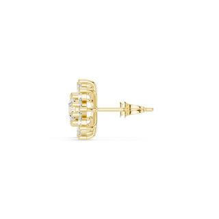 Side-Profile: Round Diamond Earring with Halo Setting in 14k Yellow Gold - Lab Grown - Driona Jewels