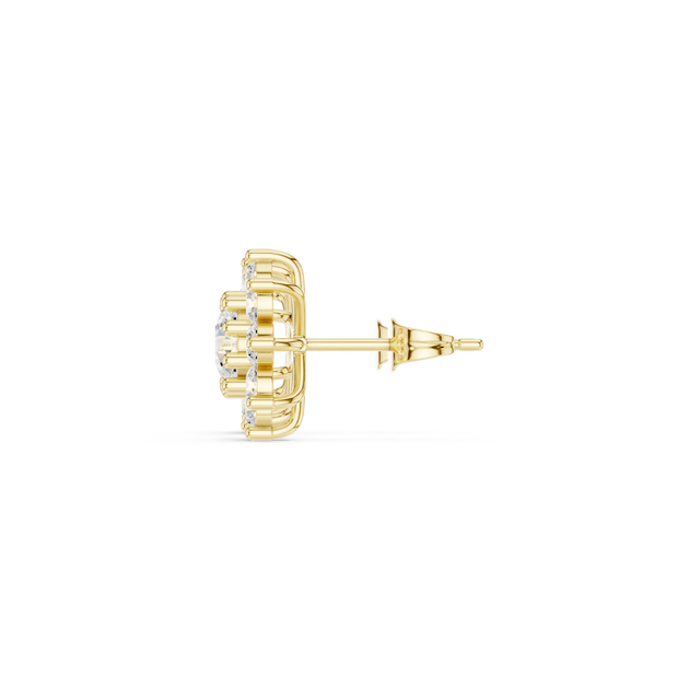 Side-Profile: Round Diamond Earring with Halo Setting in 14k Yellow Gold - Lab Grown - Driona Jewels