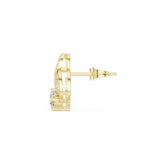 Side-Profile: Round Diamond Stud with Halo Setting in 14k Yellow Gold - Lab Grown - Driona Jewels