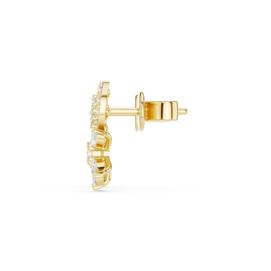 Side-Profile: Round Diamond Stud with Halo Setting in 14k Yellow Gold - Lab Grown - Driona Jewels