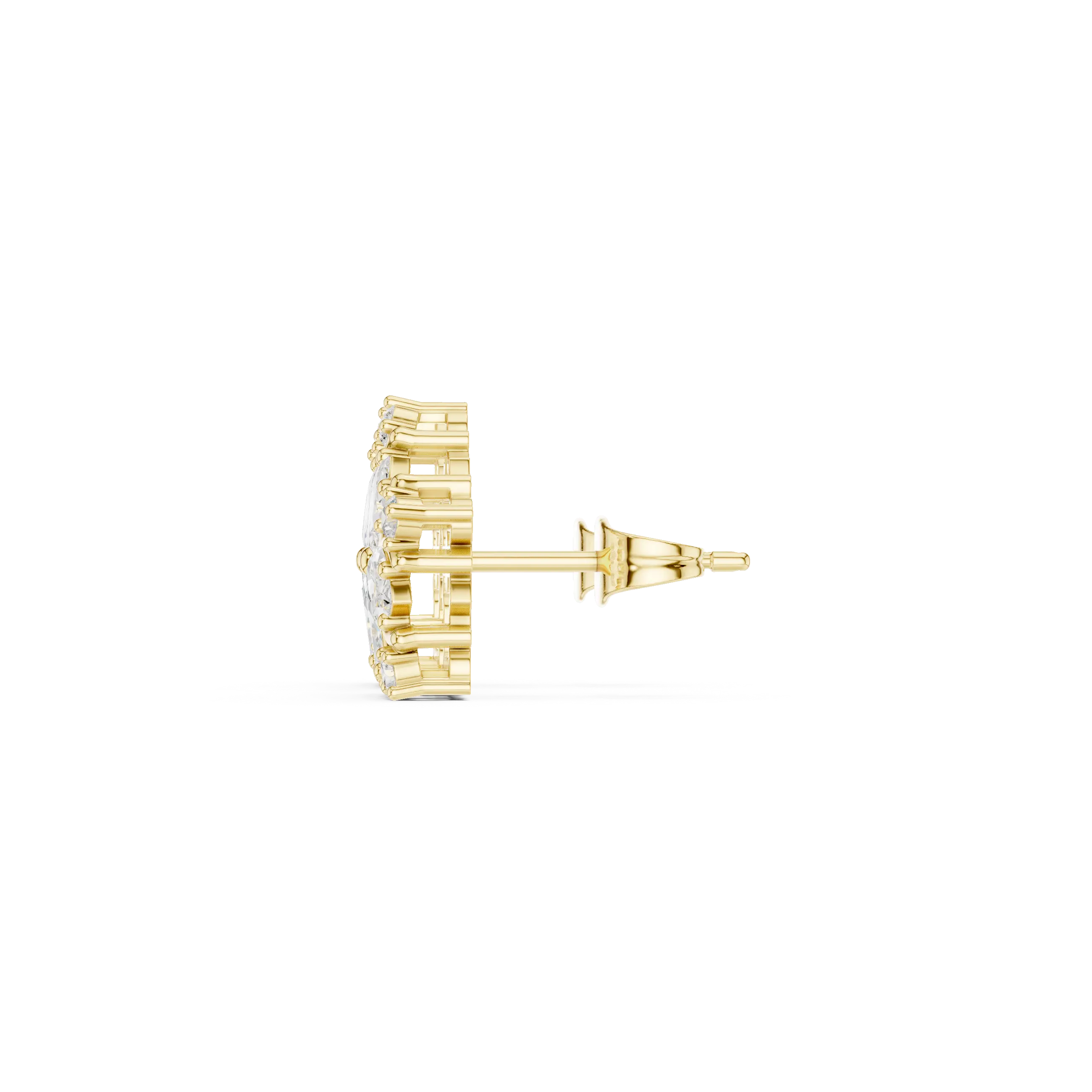 Side-Profile: Round Diamond Stud with Halo Setting in 14k Yellow Gold - Lab Grown - Driona Jewels
