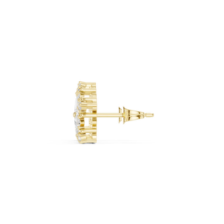 Side-Profile: Round Diamond Stud with Halo Setting in 14k Yellow Gold - Lab Grown - Driona Jewels