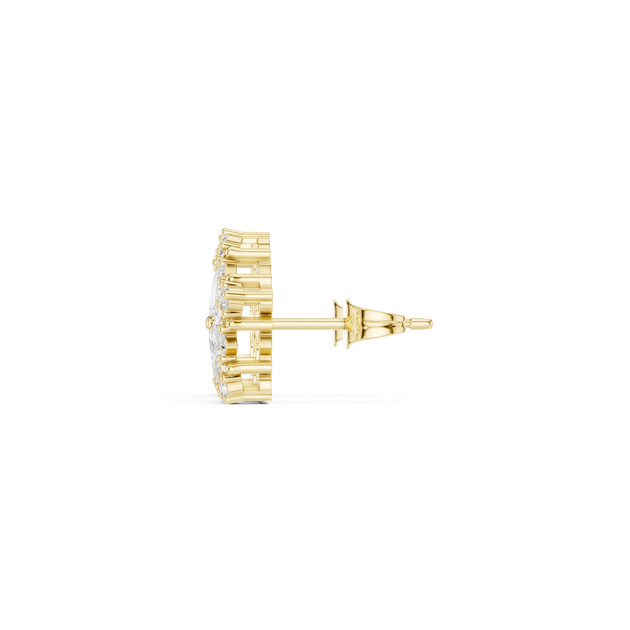 Side-Profile: Round Diamond Stud with Halo Setting in 14k Yellow Gold - Lab Grown - Driona Jewels