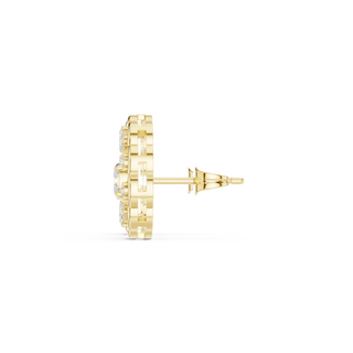 Side-Profile: Round Diamond Earring with Halo Setting in 14k Yellow Gold - Lab Grown - Driona Jewels