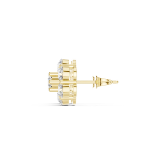 Side-Profile: Round Diamond Earring with Halo Setting in 14k Yellow Gold - Lab Grown - Driona Jewels