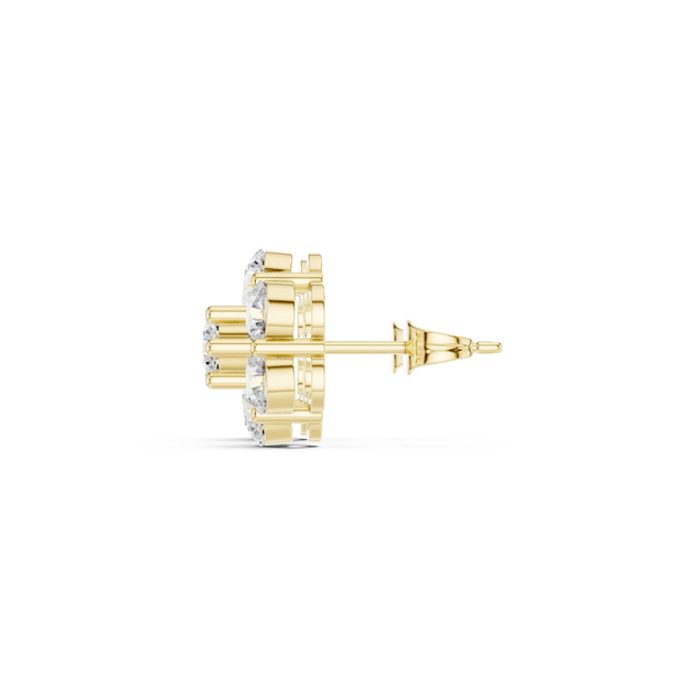 Side-Profile: Round Diamond Earring with Halo Setting in 14k Yellow Gold - Lab Grown - Driona Jewels