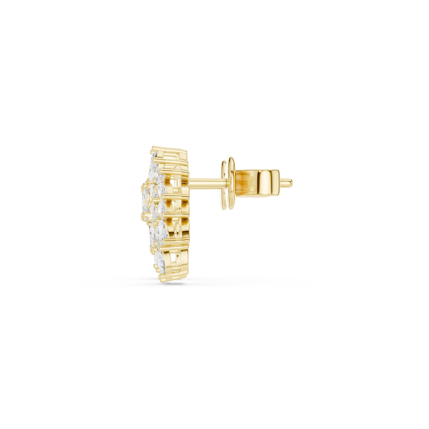 Side-Profile: Round Diamond Earring with Halo Setting in 14k Yellow Gold - Lab Grown - Driona Jewels