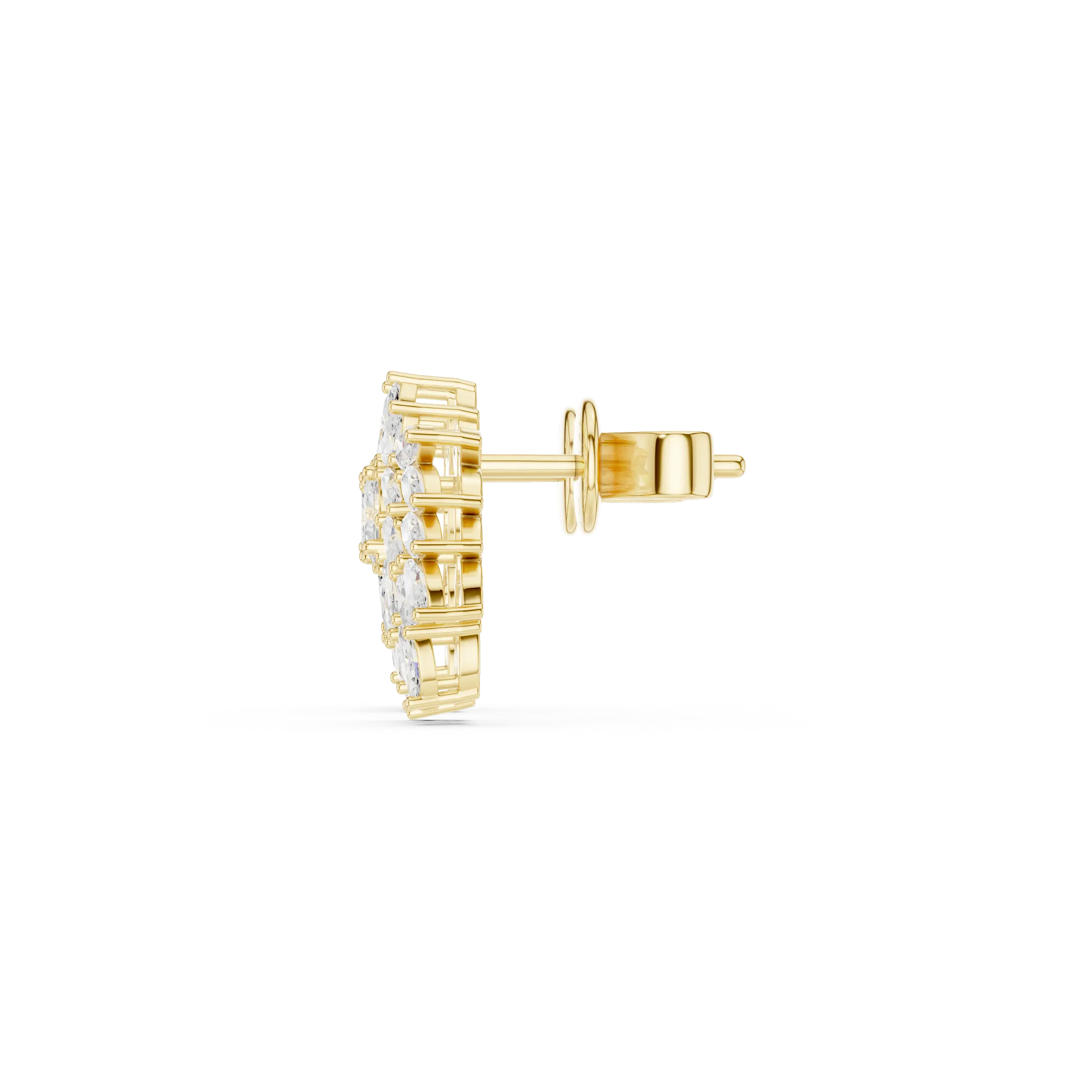 Side-Profile: Round Diamond Earring with Halo Setting in 14k Yellow Gold - Lab Grown - Driona Jewels